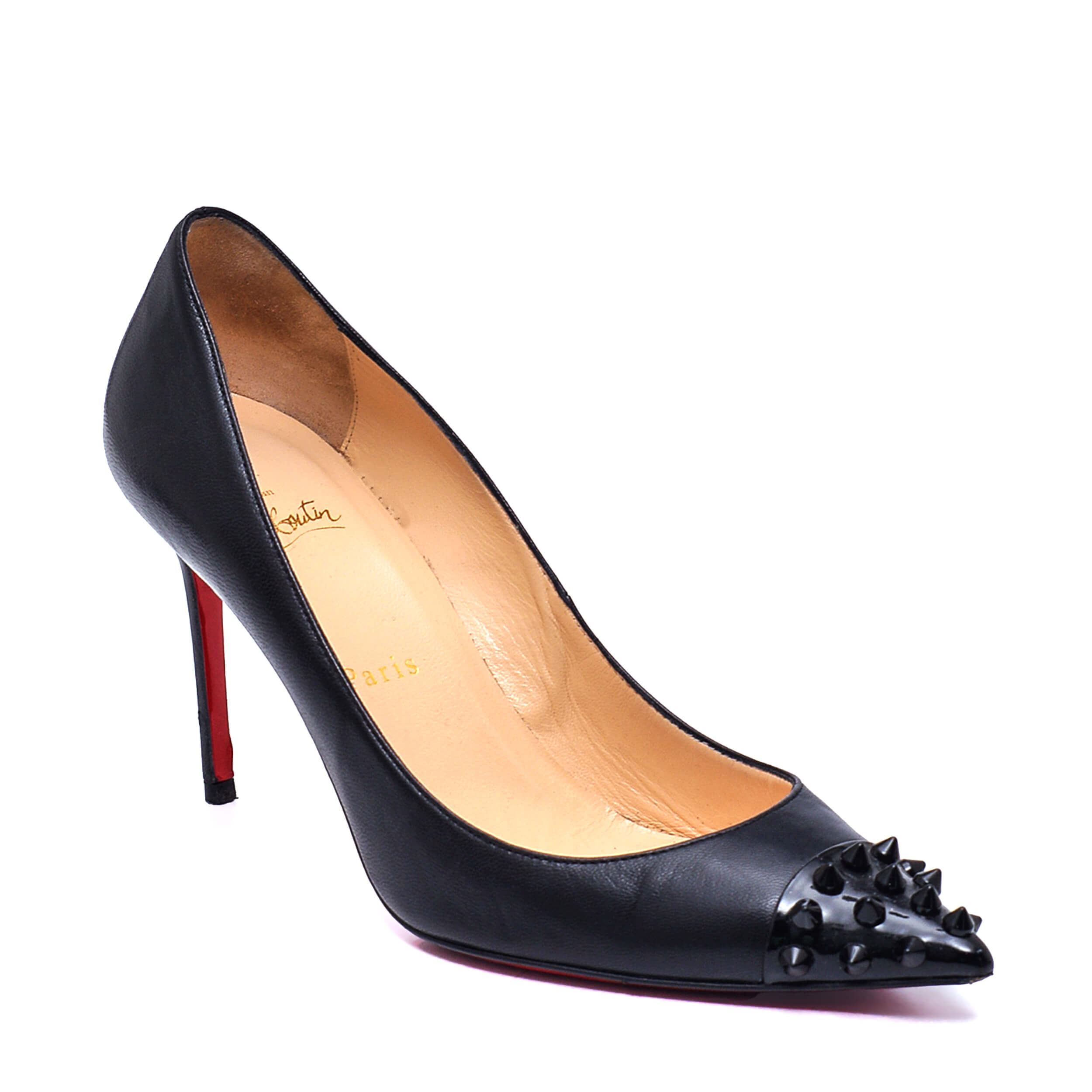 Christian Louboutin - Black Leather Spike Pumps